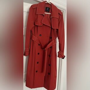 New York and Company Women’s Orange Belted Long Trench Coat Size XL
